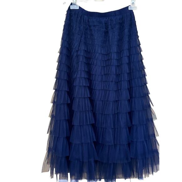 Navy blue tulle layered maxiskirt, OS, whimsigoth, sheer, flowy, dark, moody - Picture 2 of 5